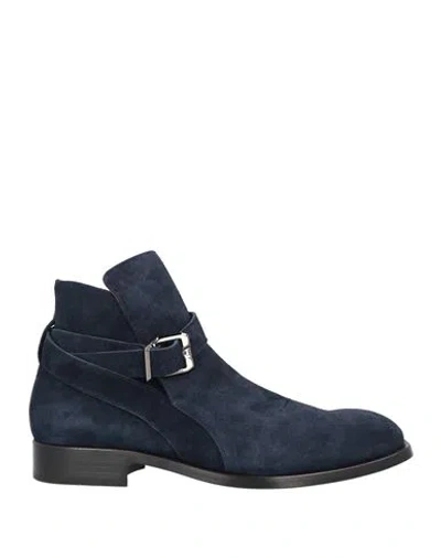 Versace Man Ankle Boots Midnight Blue Size 11.5 Leather In Multi