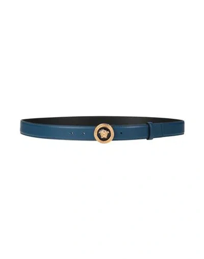 Versace Man Belt Blue Size 39.5 Calfskin