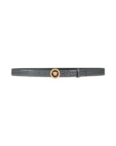 Versace Man Belt Grey Size 43.5 Calfskin In Blue