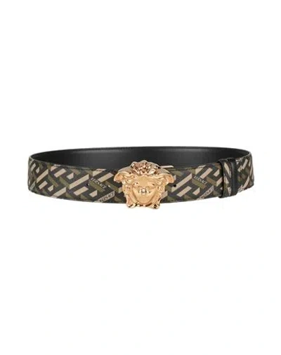 Versace Man Belt Military Green Size 34 Leather In Multi