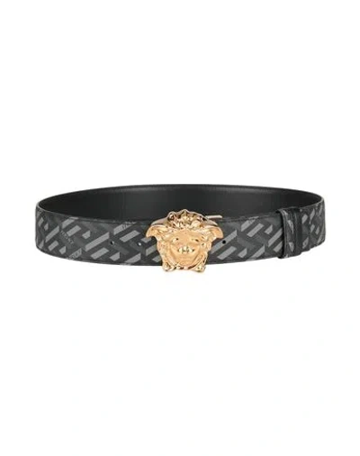 Versace Man Belt Slate Blue Size 36 Leather In Black