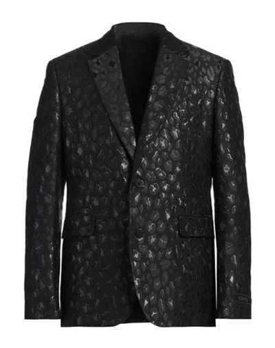Versace Man Blazer Black Size 40 Acetate, Virgin Wool, Polyamide, Metallic Polyester In Animal Print