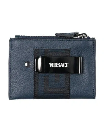 Versace Man Cardholder Navy Size - Leather In Blue