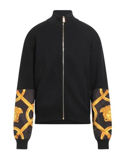 Versace Man Cardigan Black Size 42 Cotton, Virgin Wool, Polyester
