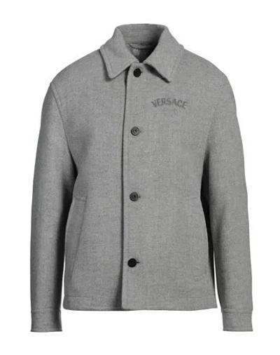 Versace Man Coat Light Grey Size 42 Virgin Wool, Cashmere, Polyester In Gray