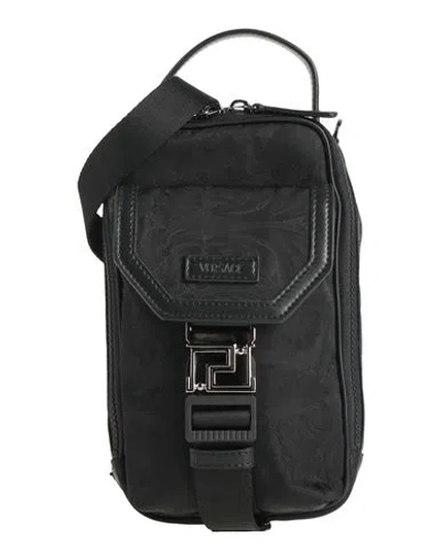 Versace Man Cross-body Bag Black Size - Leather, Textile Fibers
