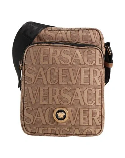 Versace Man Cross-body Bag Brown Size - Polyester, Cotton, Calfskin