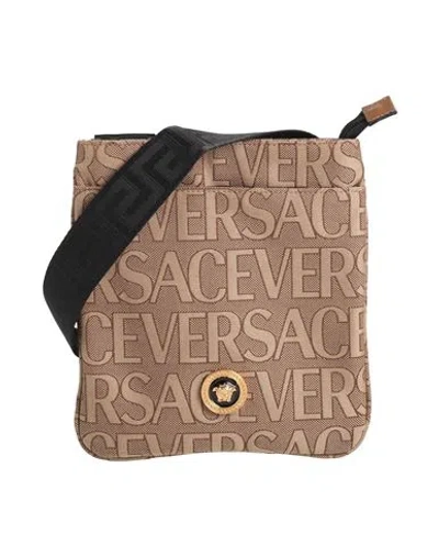 Versace Man Cross-body Bag Sand Size - Polyester, Cotton, Calfskin