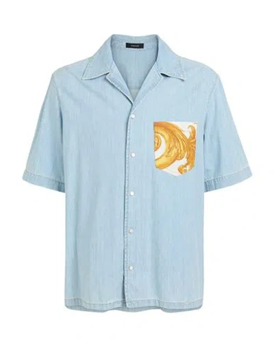 Versace Man Denim Shirt Blue Size 38 Cotton