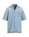 Versace All-over Logo Denim Shirt In Blue