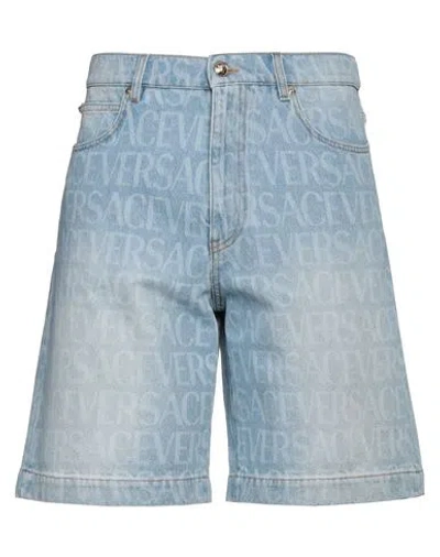 Versace Man Denim Shorts Blue Size 33 Cotton, Calfskin