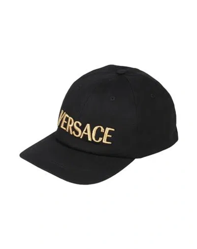 Versace Cotton Baseball Cap With Gold Embroidery In Black