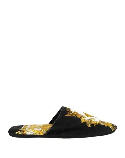 Versace Man House Slipper Midnight Blue Size 6-7 Cotton In Black