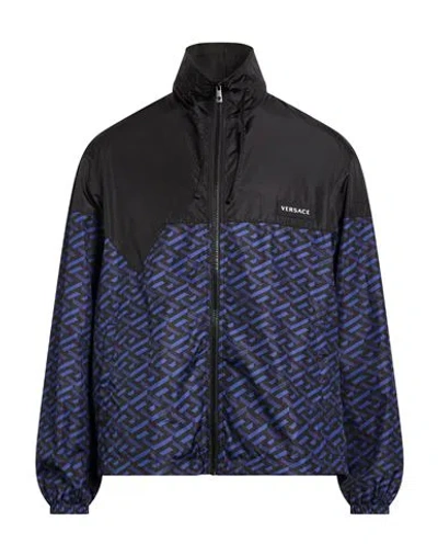Versace Man Jacket Black Size 46 Polyester, Polyamide In Blue