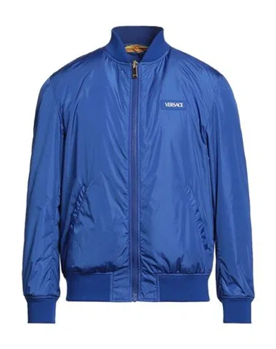 Versace Man Jacket Bright Blue Size 40 Polyester, Polyamide, Virgin Wool, Acrylic, Elastane