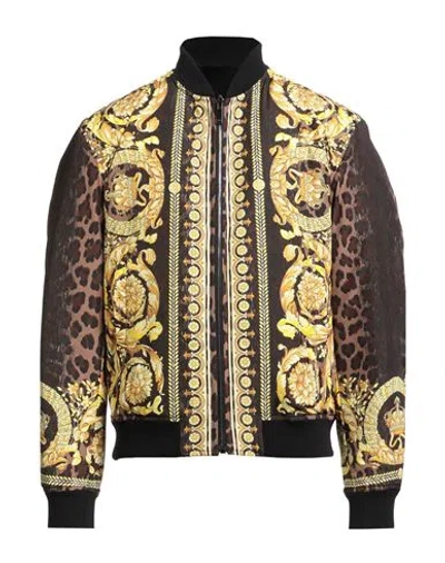 VERSACE VERSACE MAN JACKET BROWN SIZE 40 POLYESTER, VIRGIN WOOL, VISCOSE, COTTON, POLYAMIDE
