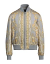 Versace Baroque-pattern Print Bomber Jacket In Grey