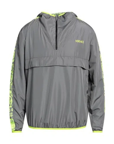 Versace Man Jacket Grey Size L Polyester In Gray