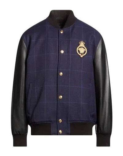 Versace Man Jacket Midnight Blue Size 44 Virgin Wool, Lambskin
