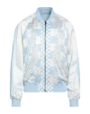 Versace Man Jacket Sky Blue Size 44 Viscose, Elastane, Polyamide, Cotton In Blue