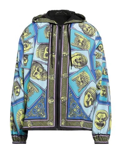Versace Man Jacket Turquoise Size 46 Polyester In Blue