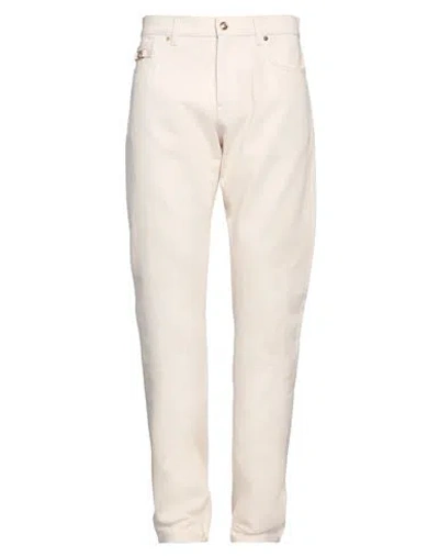 Versace Man Jeans Ivory Size 34 Cotton, Elastane, Calfskin In White
