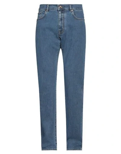 Versace Man Jeans Blue Size 33 Cotton, Polyester, Elastane, Calfskin