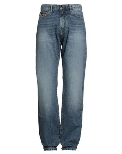 Versace Man Jeans Blue Size 34 Cotton, Calfskin
