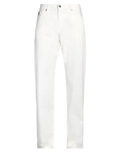 Versace Man Jeans White Size 34 Cotton, Calfskin