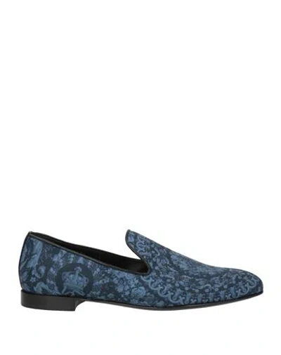 Versace Man Loafers Navy Size 9 Textile Fibers In Blue
