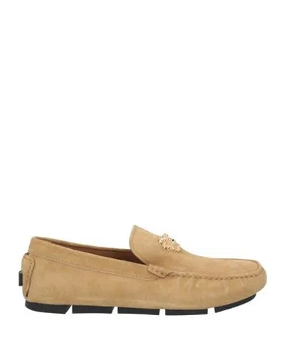 Versace Man Loafers Sand Size 8 Leather In Beige