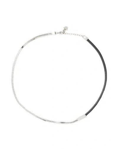 Versace Man Necklace Silver Size - Leather, Metal In Black