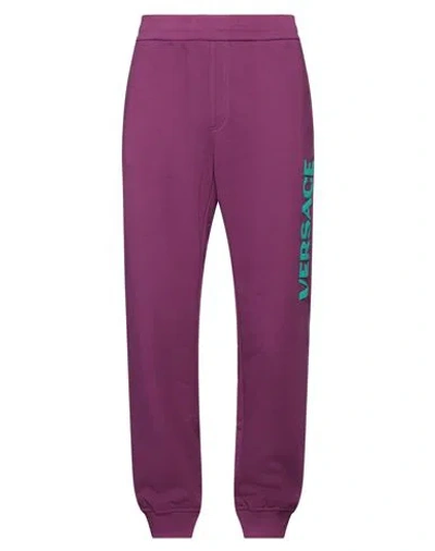Versace Man Pants Plum Size L Cotton, Acrylic, Wool, Viscose In Purple
