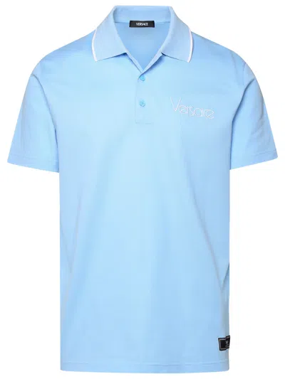 Versace Man Polo Logo Scritta In Blue