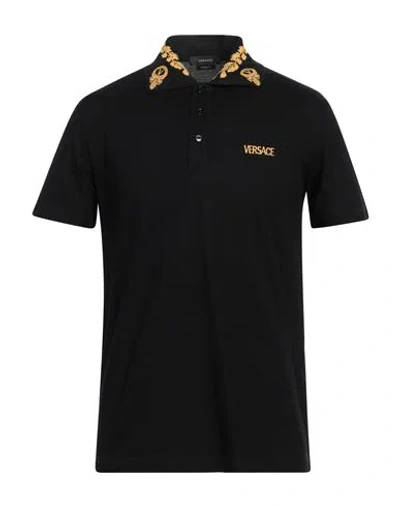 Versace Man Polo Shirt Black Size L Cotton, Viscose
