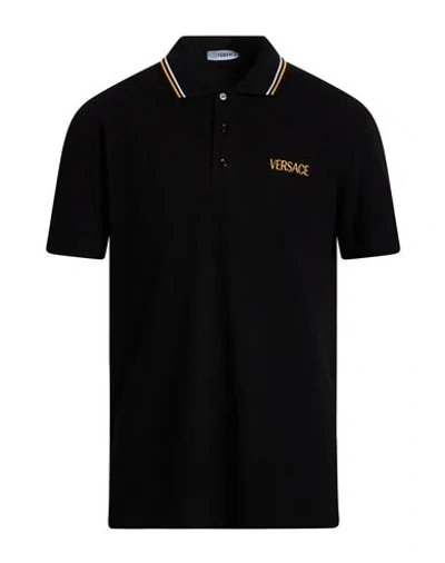 Versace Man Polo Shirt Black Size L Cotton, Viscose