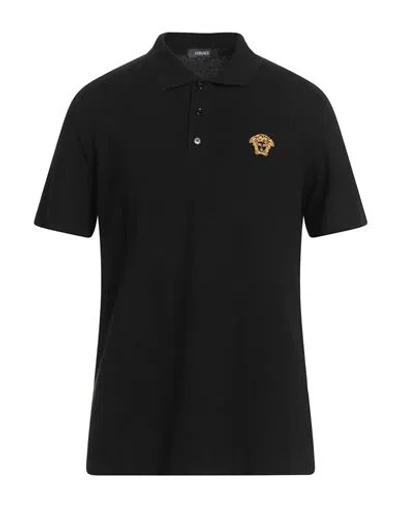Versace Man Polo Shirt Black Size L Cotton, Viscose, Polyester