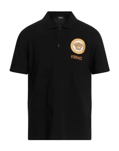 Versace Man Polo Shirt Black Size L Cotton, Viscose, Polyester