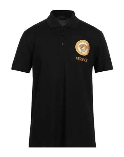 Versace Man Polo Shirt Black Size L Cotton, Viscose, Polyester