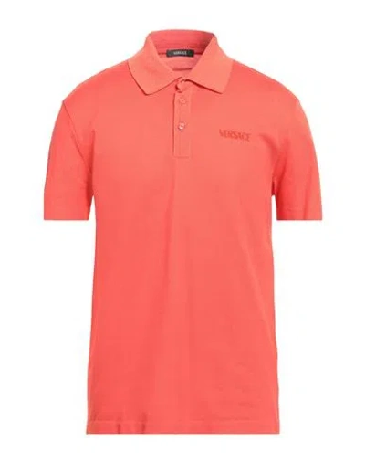 Versace Man Polo Shirt Coral Size L Cotton, Viscose, Polyester