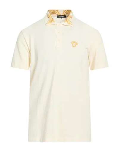 Versace Man Polo Shirt Cream Size L Cotton In White