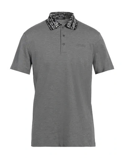 Versace Man Polo Shirt Grey Size L Cotton, Viscose