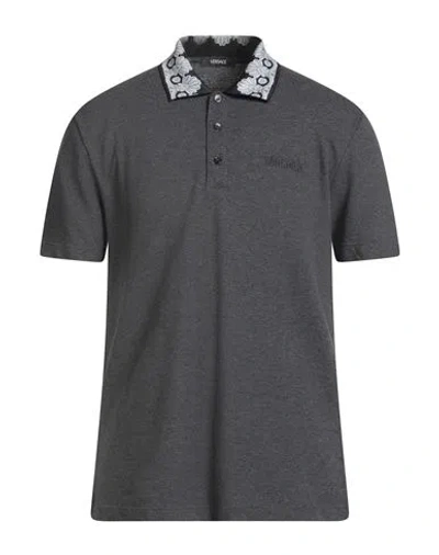 Versace Man Polo Shirt Grey Size L Cotton, Viscose, Polyester