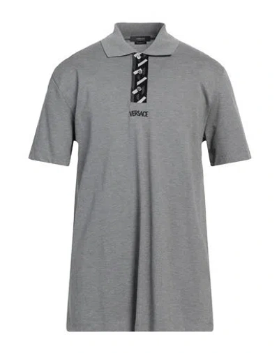 Versace Man Polo Shirt Grey Size M Cotton, Polyamide