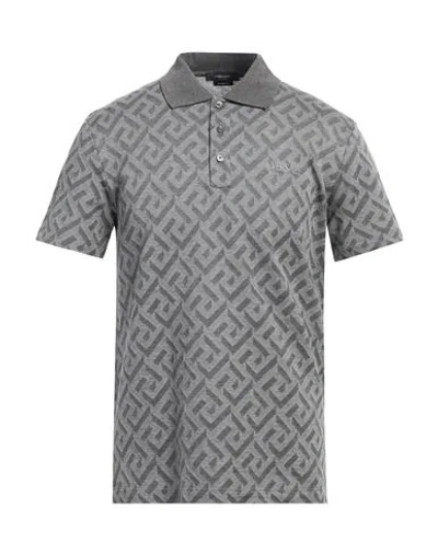 Versace Man Polo Shirt Grey Size L Cotton, Viscose