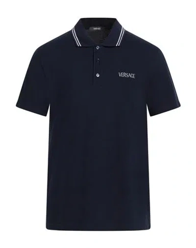 Versace Man Polo Shirt Midnight Blue Size L Cotton, Viscose