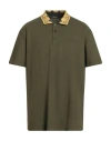 Versace Man Polo Shirt Military Green Size Xxxl Cotton, Viscose, Polyester