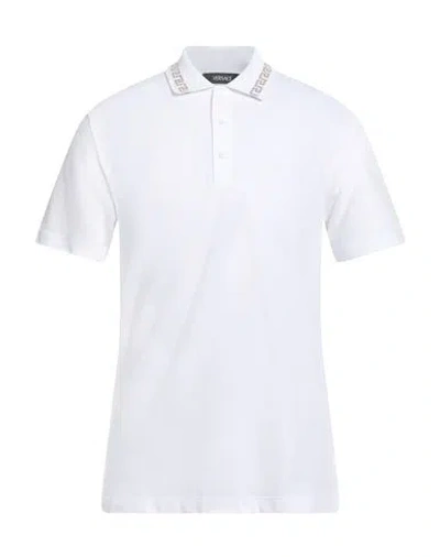 Versace Man Polo Shirt White Size L Cotton, Polyester, Metallic Polyester, Polyamide