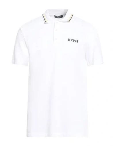 Versace Man Polo Shirt White Size L Cotton, Viscose