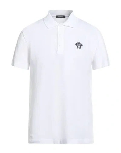 Versace Man Polo Shirt White Size L Cotton, Viscose, Polyester